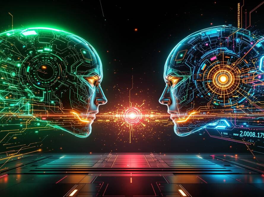 Futuristic visualization of AI arms race between OpenAI GPT-5.4 and Google Gemini 3.1 Flash-Lite