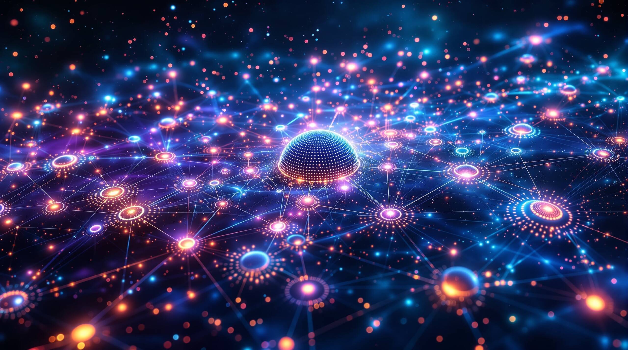 Futuristic visualization of specialized AI ecosystem and interconnected intelligence systems