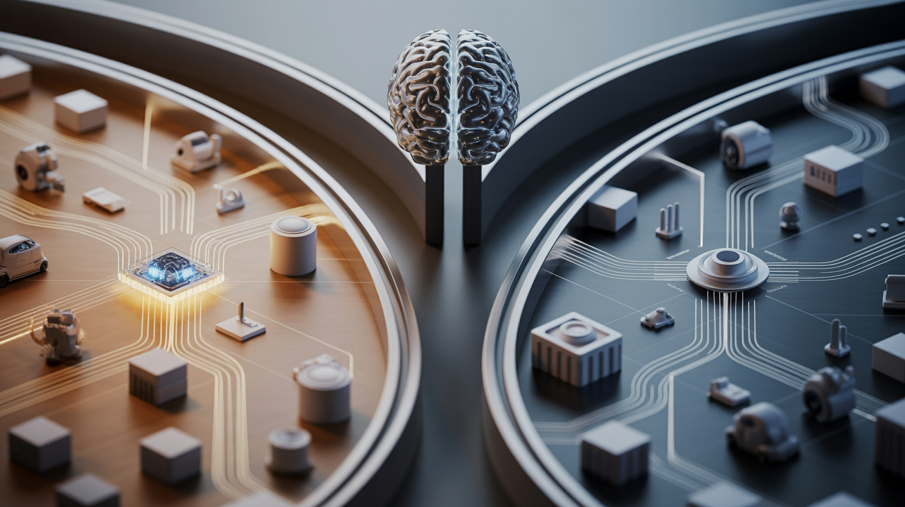 Conceptual visualization of the divide between open-source and safety-first AI approaches