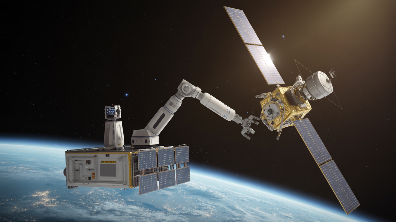 Autonomous robotic vehicle servicing a satellite in geosynchronous orbit