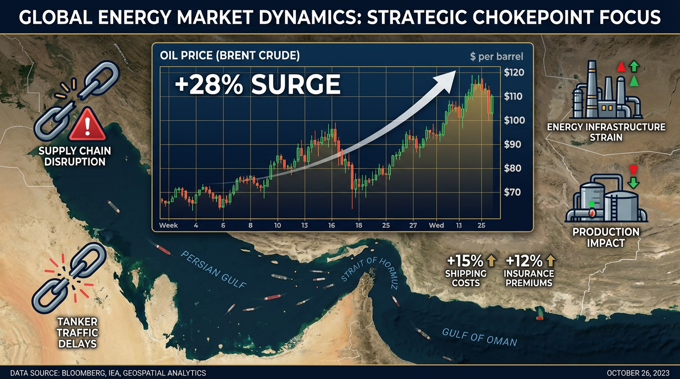 Oil price surge and energy market volatility due to Strait of Hormuz threat