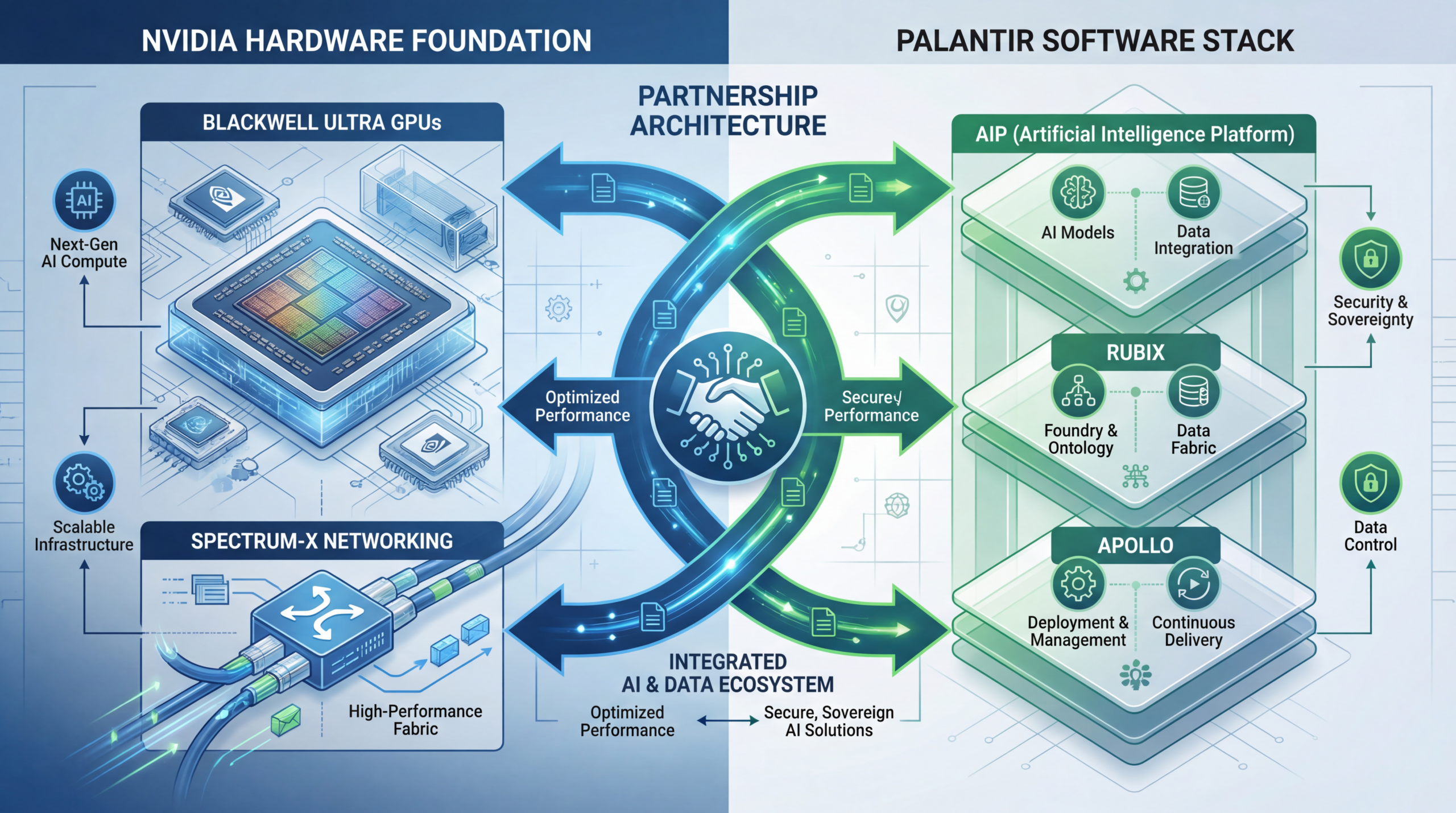 Palantir and NVIDIA sovereign AI architecture showing hardware and software integration